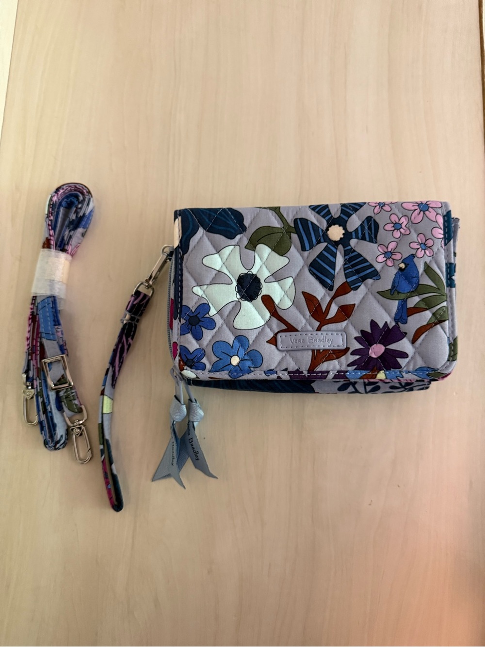 Vera Bradley Lavender Multi Floral Quilted Crossbody Wallet